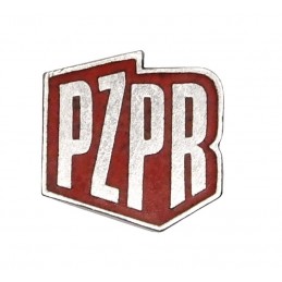 Metalowa wpinka z logo PZPR, na szpilce