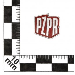 Metalowa wpinka z logo PZPR, na szpilce