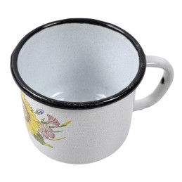 Enamelled mug, blue, with sunflowers