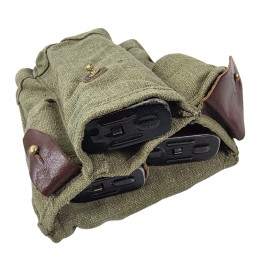 AK magazine pouch (3 mags capacity), brown leather, green