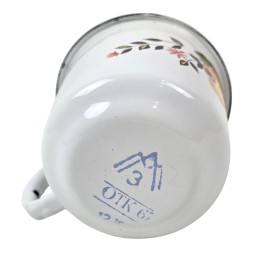 Enamelled mug, white, with wild rose